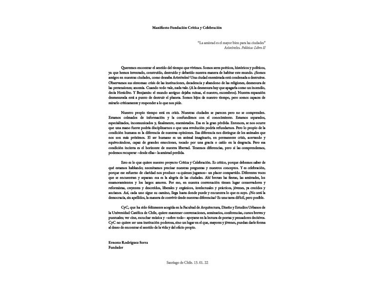 Manifiesto Fundación Crítica y Celebración