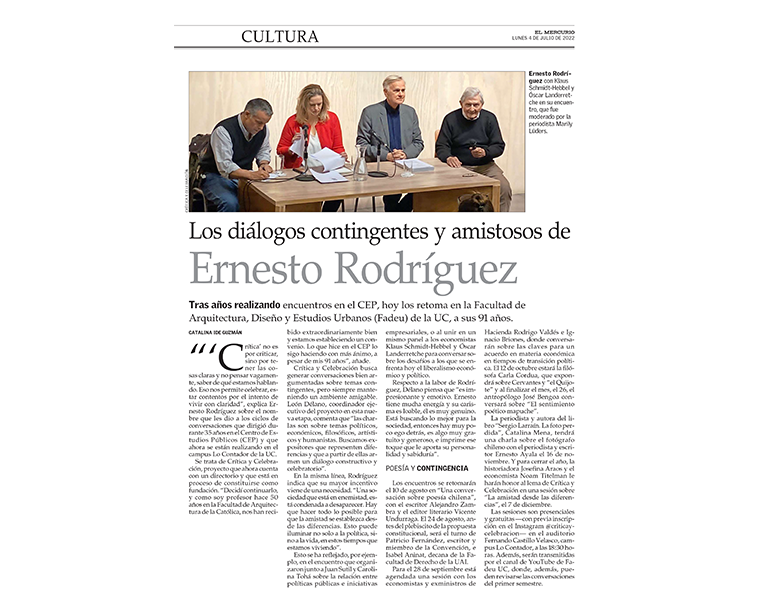 Los diálogos contingentes y amistosos de Ernesto Rodríguez